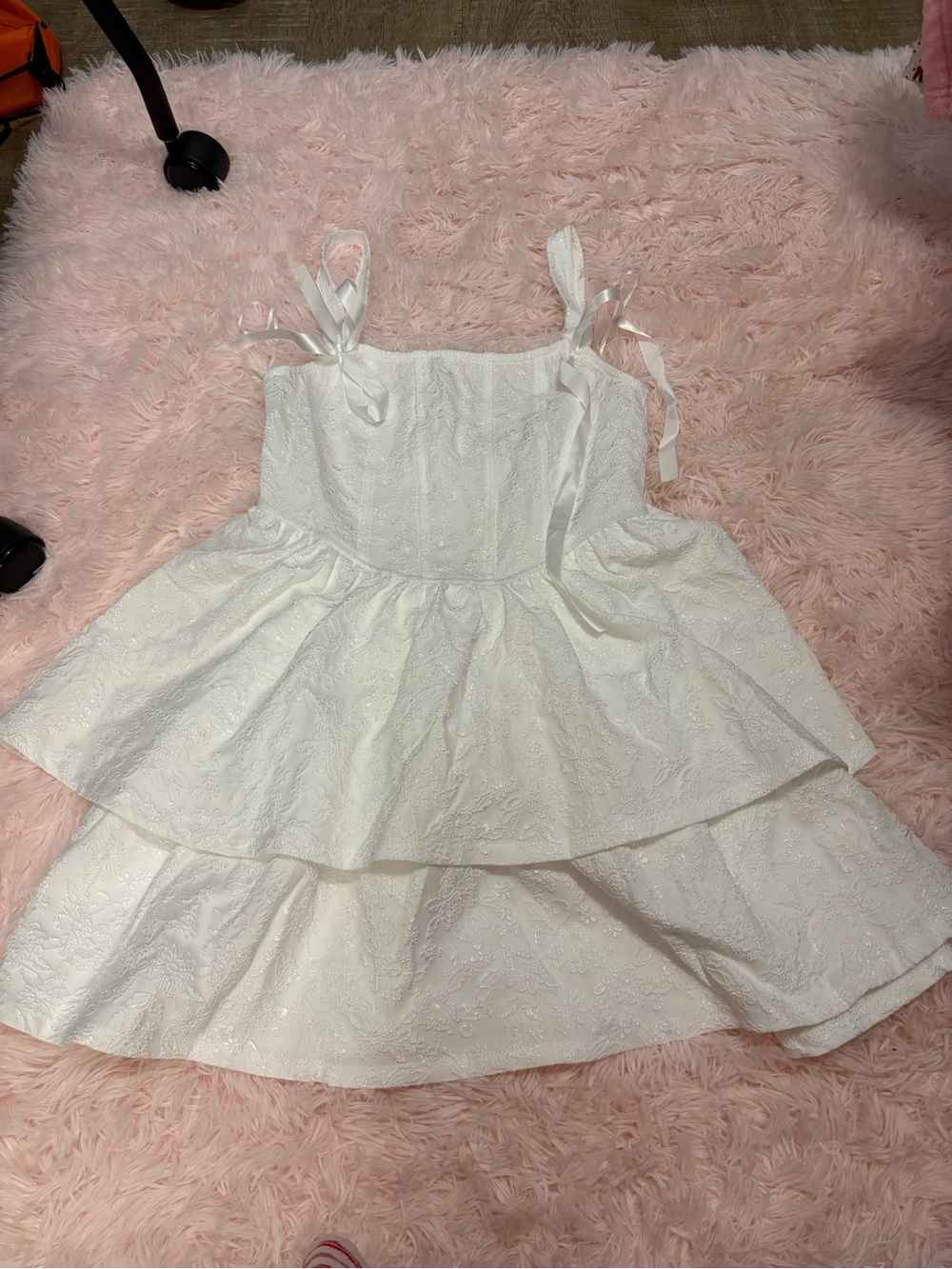 Francesca's Collections White Tiered Dress with Bow Straps